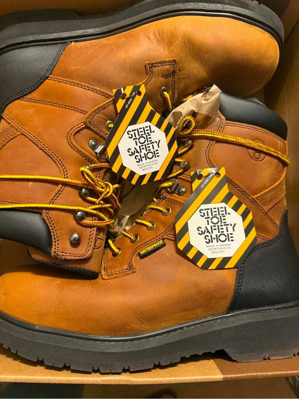 Men's Brown Crazy Horse Leather Waterproof Steel-Toe Work Boot